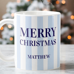 Taza De Café Modernas franjas azules Navidad personalizada