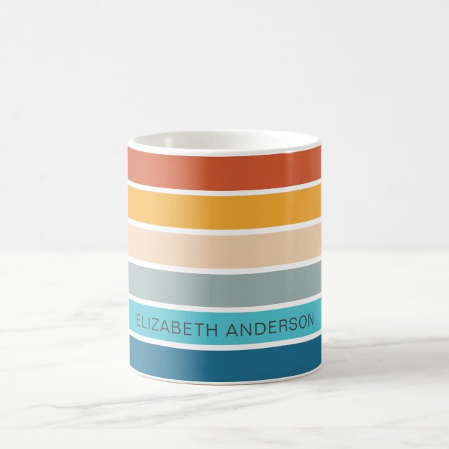 Taza De Café Modernas franjas de atardecer retro personalizadas (Centro)