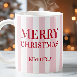 Taza De Café Modernas franjas rosadas Personalizadas Feliz Navi
