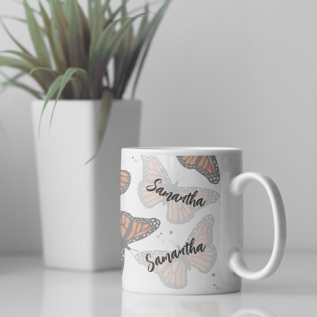 Taza De Café Modernas mariposas botánicas personalizadas (Personalized botanical butterflies custom coffee mug.)