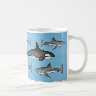 Taza De Café Modernas y simples orcas oceánicas y tiburones