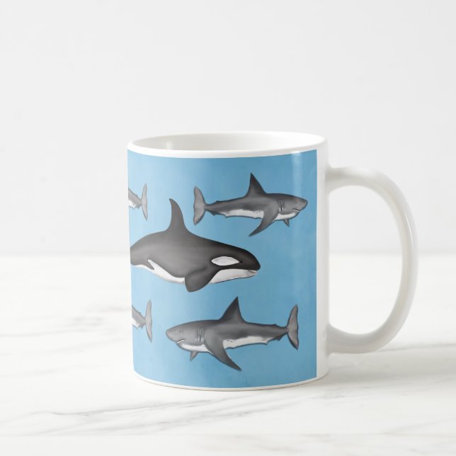 Taza De Café Modernas y simples orcas oceánicas y tiburones (Derecha)