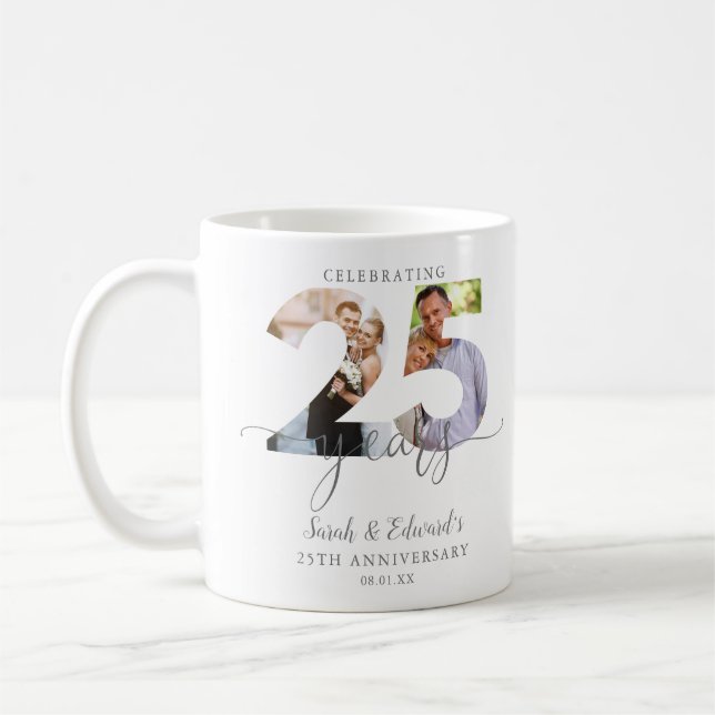 Taza De Café Moderno 25º Aniversario Boda 2 Foto (Izquierda)