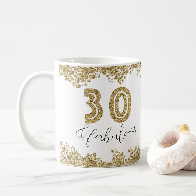 Taza De Café Moderno 30 y Fabuloso Gitter de oro personalizado (Con donut)