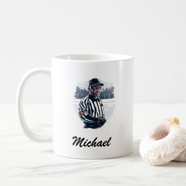 Taza De Café Moderno árbitro de hockey sobre hielo personalizad (Con donut)