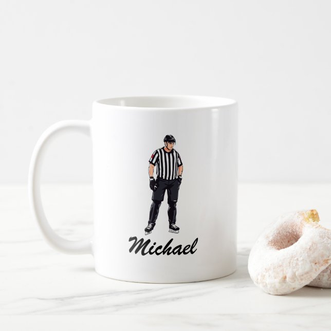 Taza De Café Moderno árbitro de hockey sobre hielo personalizad (Con donut)