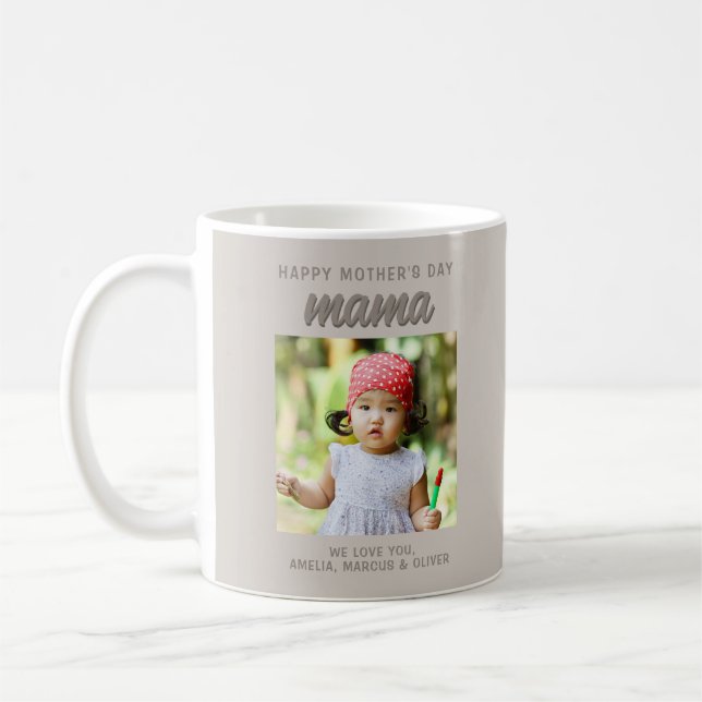 Taza De Café Moderno Beige-Mama Kids foto Día de la Madre (Izquierda)