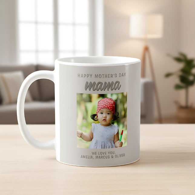 Taza De Café Moderno Beige-Mama Kids foto Día de la Madre (Subido por el creador)