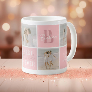 Taza De Café Moderno BFF Besties Collage de fotos rosa