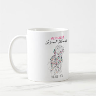 Taza De Café Moderno Boho Blanco Negro Wavy Hair Style Floral