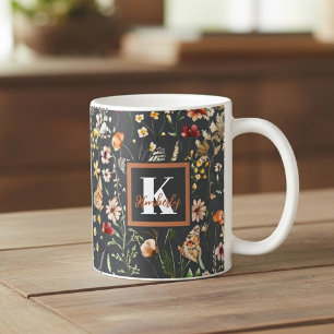 Taza De Café Moderno Boho Floral Monogramado