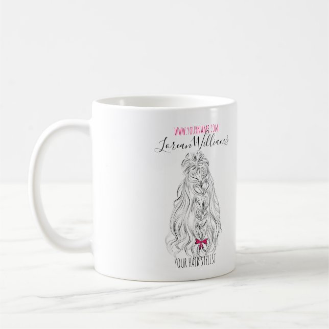 Taza De Café Moderno cabello ondulado blanco negro rosado de ba (Izquierda)