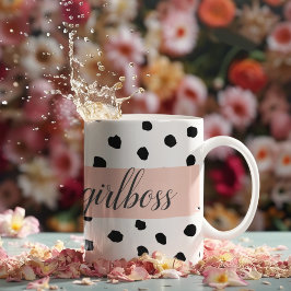 Taza De Café Moderno Chica rosado Pastel Bosque y puntos negros
