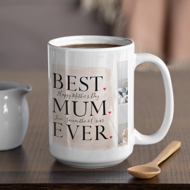 Taza De Café Moderno Collage Photo Pink Happy Mothers Day (Subido por el creador)