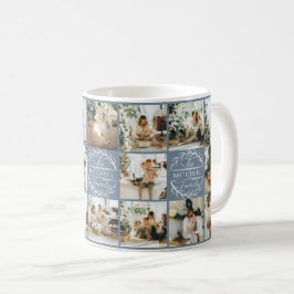 Taza De Café Moderno Dusty Blue Multi Collage de fotos Keepsake