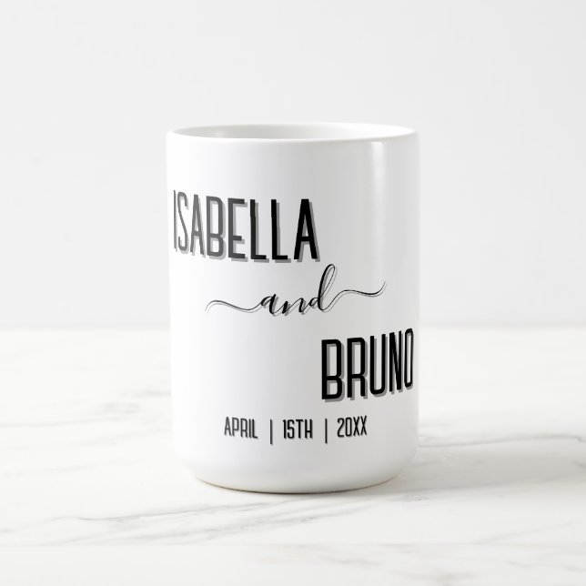 Taza De Café Moderno, elegante Boda de texto negro personalizad (Centro)