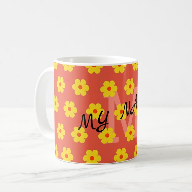 Taza De Café Moderno elegante lindo retro floral inicial (Anverso izquierdo)