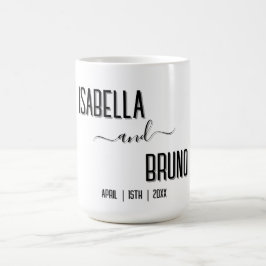 Taza De Café Moderno, elegante texto personalizado de boda negr