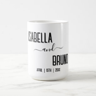 Taza De Café Moderno, elegante texto personalizado de boda negr