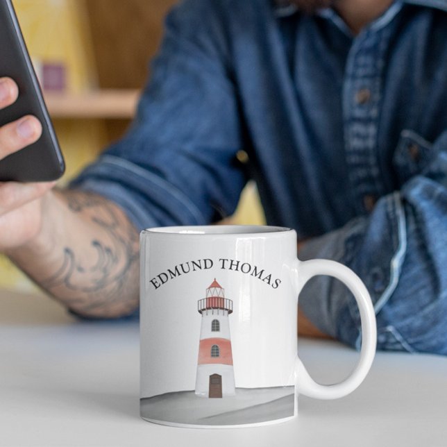 Taza De Café Moderno Faro Minimalista Elegante Náutico (Subido por el creador)
