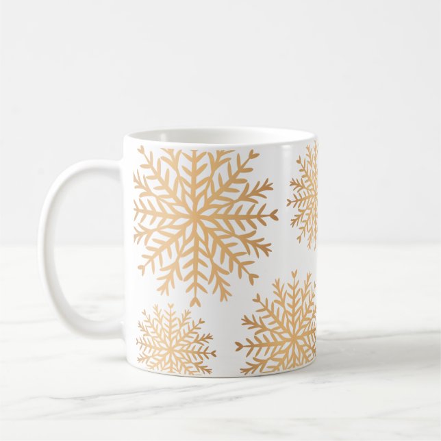 Taza De Café Moderno Faux Gold Snowflake Pattern Coffee Mug (Izquierda)