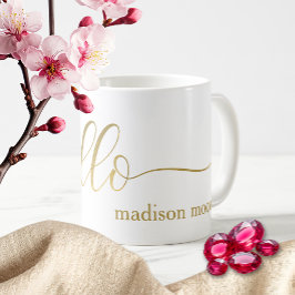 Taza De Café Moderno Gold "Hello" Name Personalized Cup/