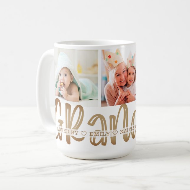 Taza De Café Moderno GRANDMA 3 Foto Oro personalizado (Anverso izquierdo)
