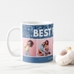 Taza De Café Moderno guión de foto femenina azul purpurina mejo