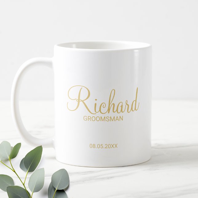 Taza De Café Moderno guión Gold Personalizado Groomsman (Subido por el creador)