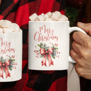 Taza De Café Moderno guión navideño rojo