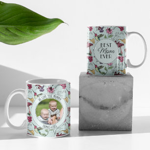 Taza De Café Moderno Mejor Mamá Jamás Mint Floral Hummingbird