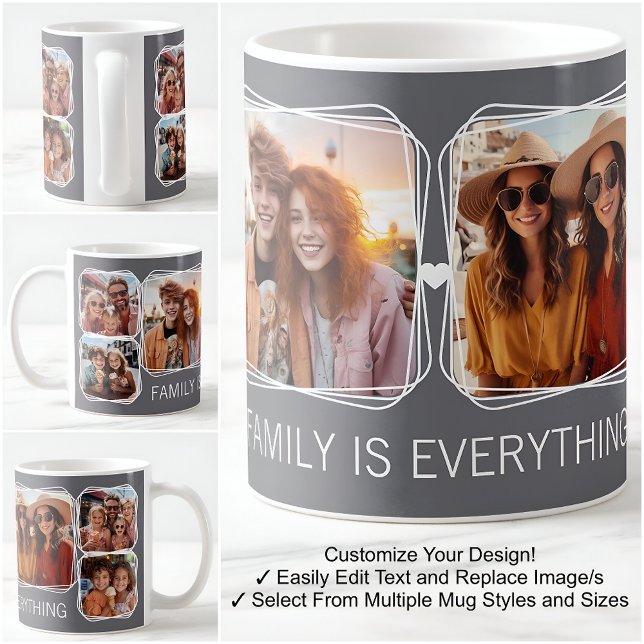 Taza De Café Moderno Memory 6 Photos Collage Template Gray C19 (Subido por el creador)