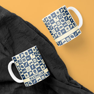 Taza De Café Moderno modelo de Iconos de color azul bajo contro