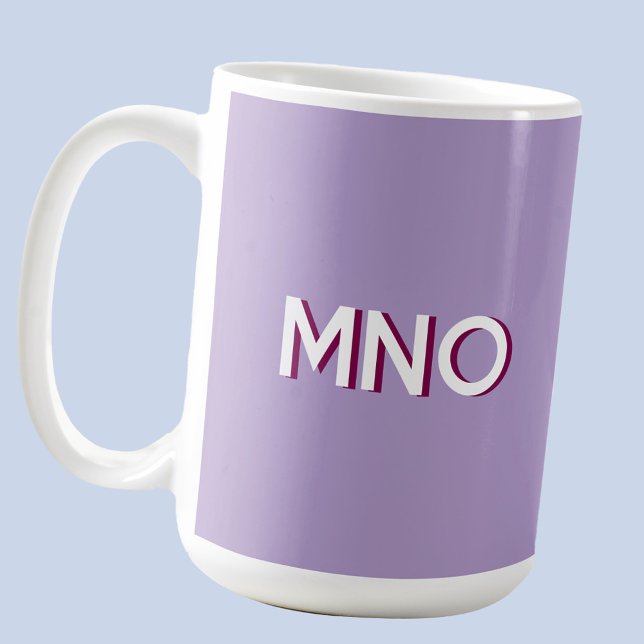 Taza De Café Moderno Monograma Colocación inicial Lilac (Modern drop shadow monogram initials personalized coffee mug in pastel lilac purple)