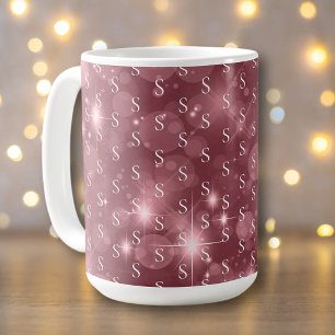 Taza De Café Moderno Monograma Giral Dusky Rosa Sparkle