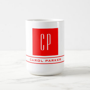 Taza De Café Moderno Monograma Profesional Nombre plano Rojo Bl