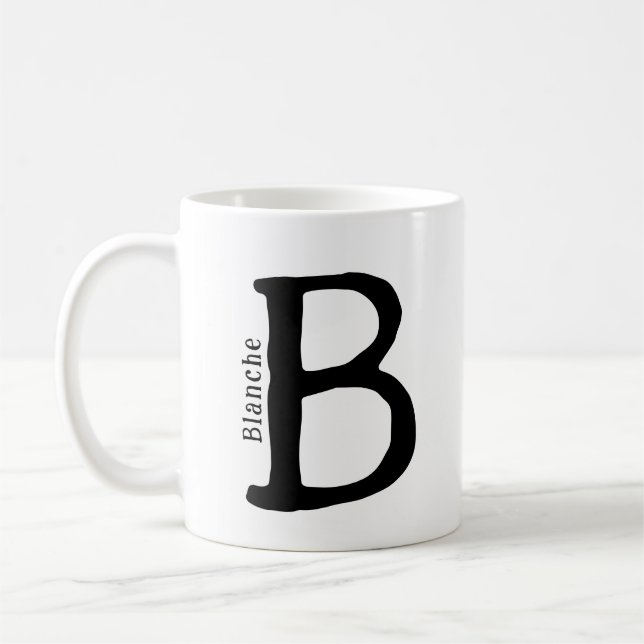 Taza De Café Moderno Monogramado Negro Inicial y Nombre Café Mu (Izquierda)