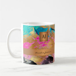 Taza De Café Moderno monogramado oro elegante trazos abstractos