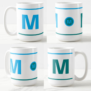Taza De Café Moderno Monogramado Primer Café Mug (Azul, Verde a