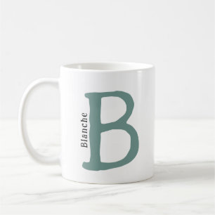 Taza De Café Moderno Monogramado Verde Inicial y Nombre Café Mu
