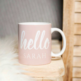Taza De Café Moderno Pastel Pink Hello Y You Name