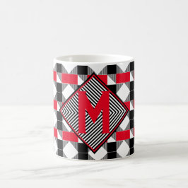Taza De Café moderno rojo y negro geométrico Monograma inicial