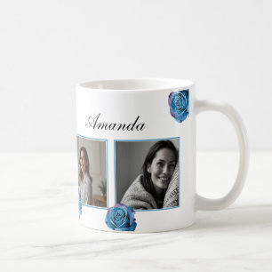 Taza De Café Moderno Rosa azul Monograma Personalizado de Colla