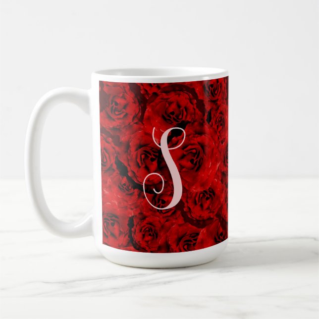 Taza De Café Moderno Roses Rojos Oscuros Personalizado elegante (Izquierda)
