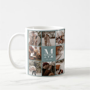 Taza De Café Moderno Sage Green Multi Collage de fotos Keepsake