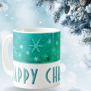 Taza De Café Moderno Snowflake Blue Green Navidades felices