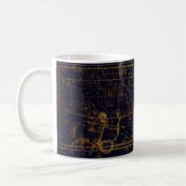 Taza De Café Moderno Vintage Oscuro Oro Azul Sagittarius Zodiac