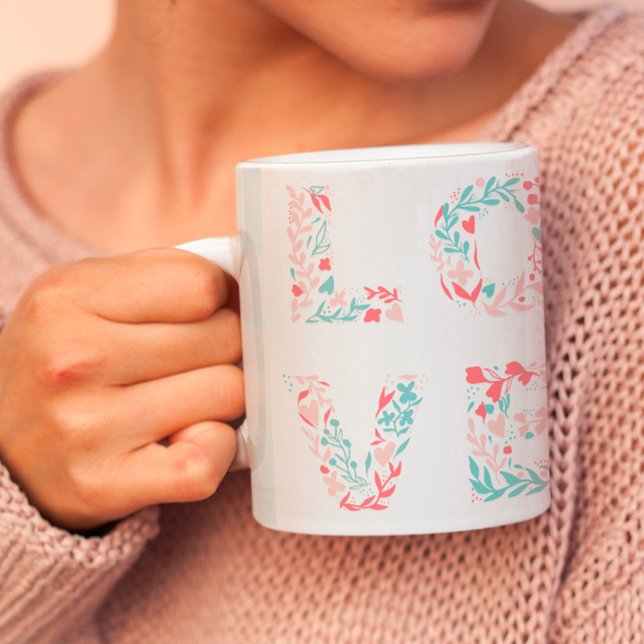 Taza De Café Moderno y editable amor floral pastel 2 cuadrícula (Subido por el creador)