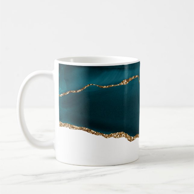 Taza De Café Moderno y elegante Agate Verde azulado y cinta de  (Izquierda)