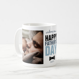 Taza De Café Moderno y feliz Día del Padre Dos Fotos Blue Bowti